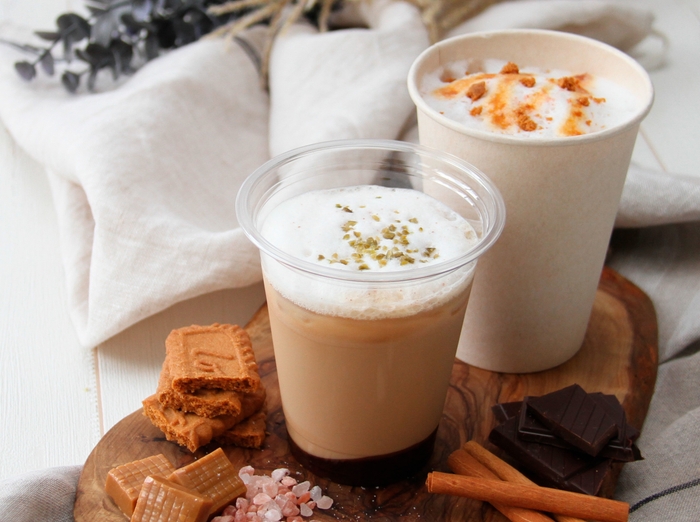 MCTオイル入りアイスチョコレートラテ/ホットキャラメルラテ