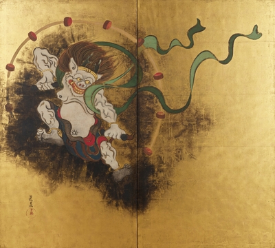 重要文化財 風神雷神図屏風 尾形光琳筆 江戸時代・18世紀 東京国立博物館蔵 (高精細複製品) (左)