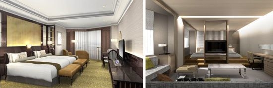 【左】ラグジュアリースーペリアツイン(42平方メートル) 【右】ラグジュアリースーペリアスイート(57.9平方メートル)※4名まで宿泊可