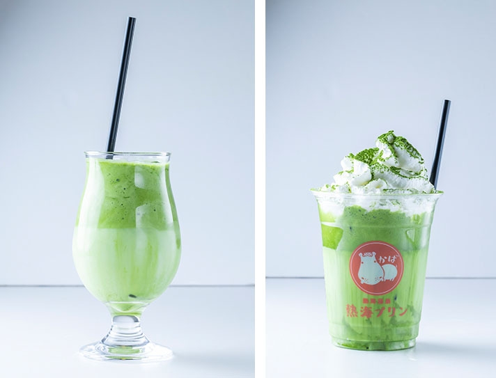 むっちゃ抹茶ラテ 左:600円(イートイン)、右:700円(テイクアウト)