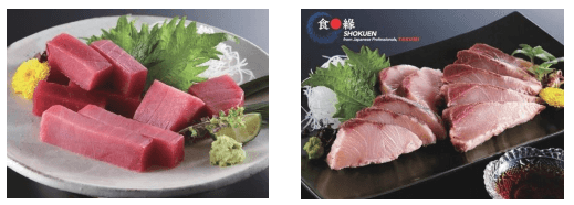 近大マグロセット（左）、近大技術支援 食縁のブリたたき（右）