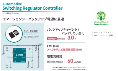 業界最小3V動作 車載用低EMI昇圧型スイッチングレギュレータコントローラ 「S-19990/9」シリーズを発売 
