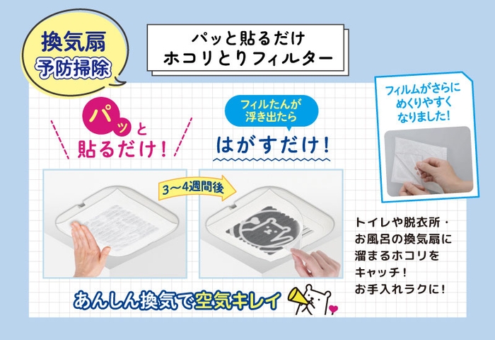 トイレや脱衣所・お風呂の換気扇に パッと貼るだけホコリとりフィルター