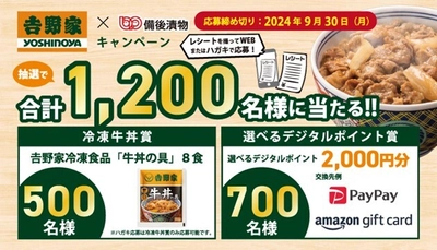 吉野家×備後漬物「吉野家キャンペーン」実施　 抽選で1,200名様に吉野家冷凍食品「牛丼の具」・ 選べるデジタルポイントが当たる！