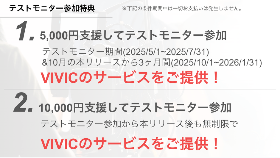 テストモニター参加特典
