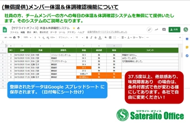 サテライトオフィス、新型コロナウイルス対策支援で 社内メンバーの体温＆体調確認機能を無償提供