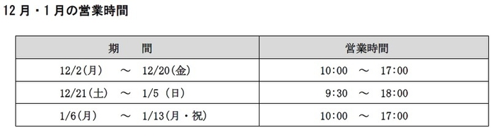12月・1月の営業時間