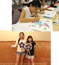 【上】オリジナルの広告ポスター制作体験 【下】宝塚歌劇での小道具製作体験