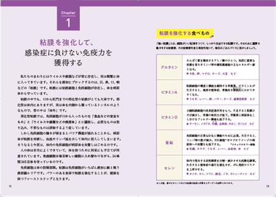 4つのチャプターごとに免疫力をあげるための栄養素や知識などのコラムも