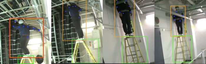 (図3)AIが人間の骨格情報や脚立の位置を検知する様子