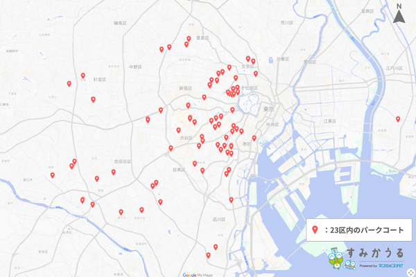 図2：23区内のパークコート所在地（2026年1月 マンションナビ調べ）