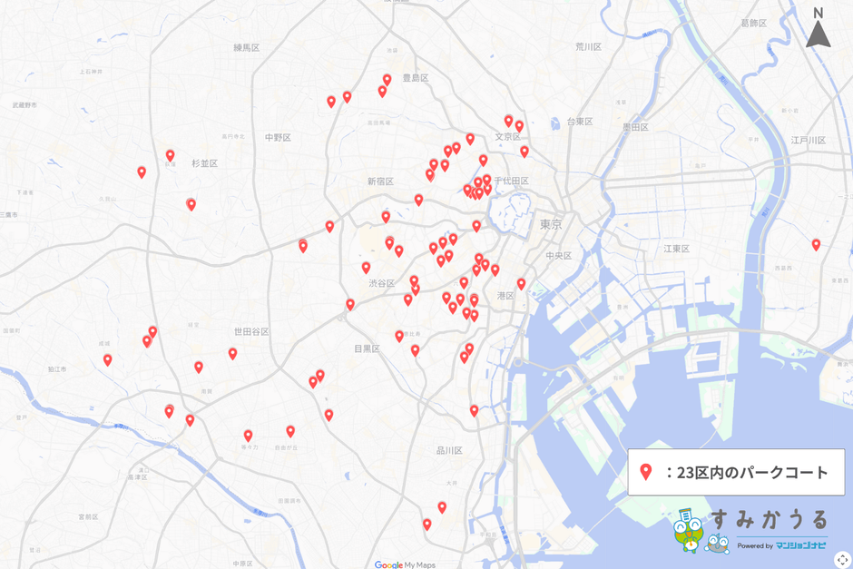 図2：23区内のパークコート所在地（2026年1月 マンションナビ調べ）