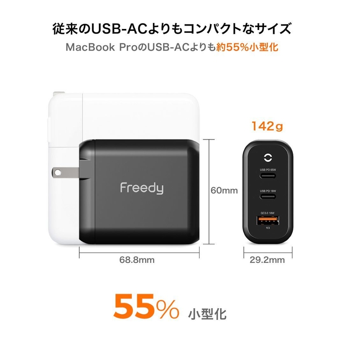 従来のUSB-ACよりもコンパクトなサイズ