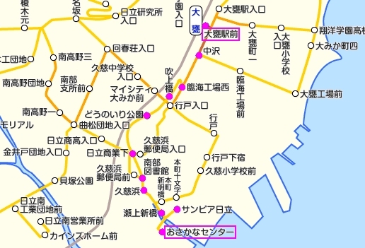 日立電鉄バス　路線図※PCソフトウェア「駅すぱあと」の画面イメージ