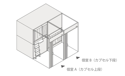 サイドオープン斜向個室型配置_アイソメ