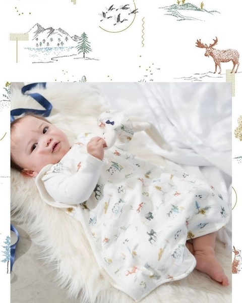 ＜森のおはなし＞北アメリカの中央北部に広がる、森と湖の世界「Northwoods」。一年の半分は氷と雪に閉ざされる厳寒の地にもかかわらず、そこには、多くの動物たちが暮らしています。生命力に満ちた大自然とそこに暮らす動物たちの美しさに魅了され、この柄を描きました。