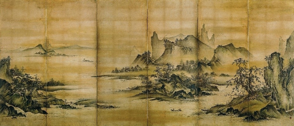 四季山水図屏風(右隻)