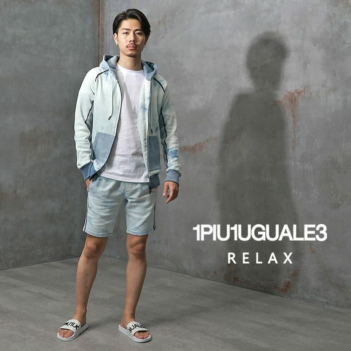 1PIU1UGUALE3 RELAX BLEACHEDJOGGDENIMZIPHOODIE+SHORTS