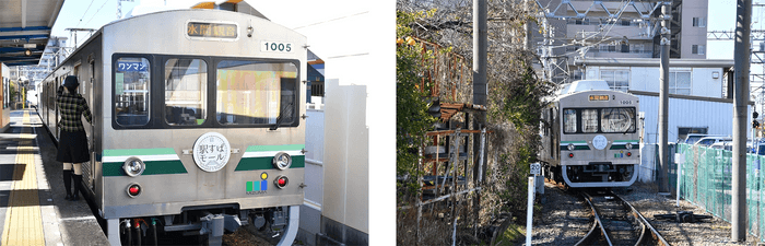 水間鉄道で走行するオリジナルヘッドマークを装着した列車(写真のオリジナルヘッドマークはサンプルの「駅すぱモール」デザイン)