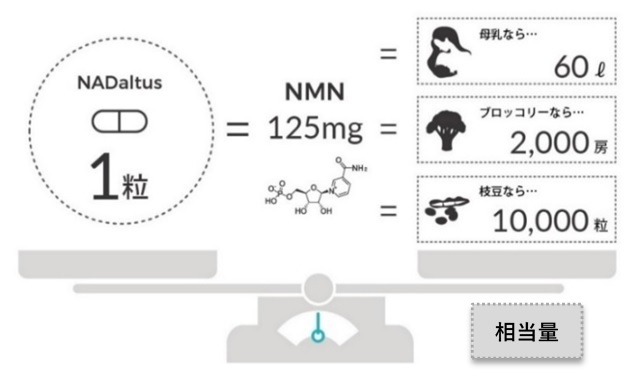 NADaltus1粒のNMN含有量