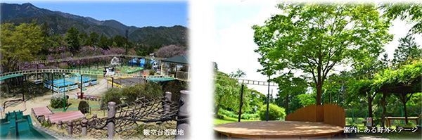 (左)観空台遊園地 (右)園内にある野外ステージ