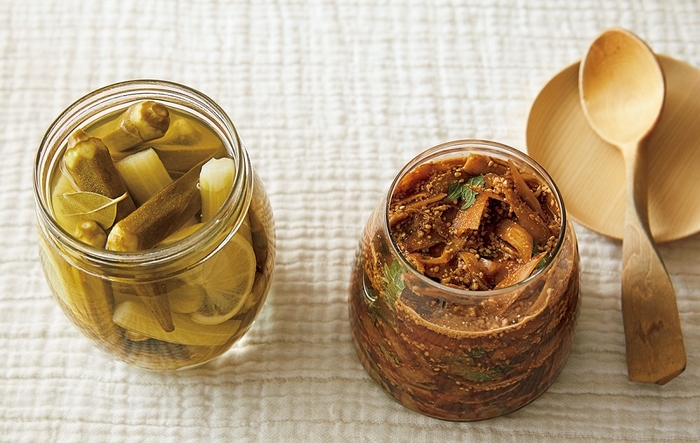 酢ストック「オクラとセロリのピクルス」「ごぼうのごま酢漬け」