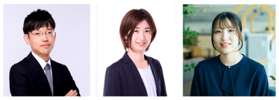 (左から) 防災事業部 海洋事業課 管理主任 諸原 慎之介、 防災事業部 海洋事業課 管理主任 畑 美菜代、 防災事業部 海洋事業課 紀藤 菜桜