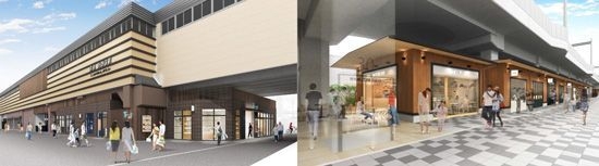【左】洛西口駅東側から見た施設の外観イメージ【右】洛西口駅(桂駅方面)の東側歩道から見た施設の外観イメージ