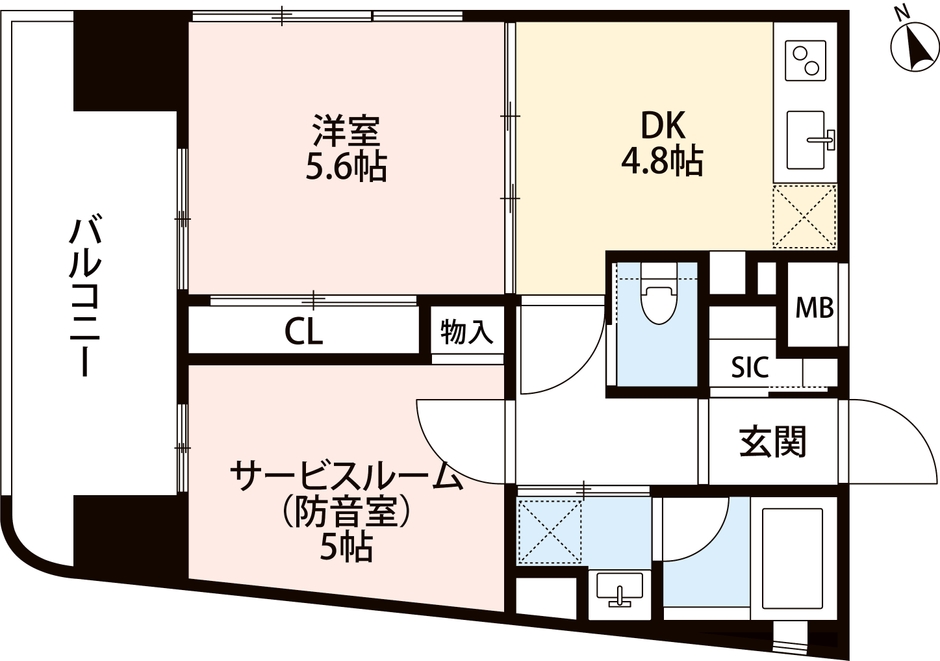 1DK+Sタイプ間取り図