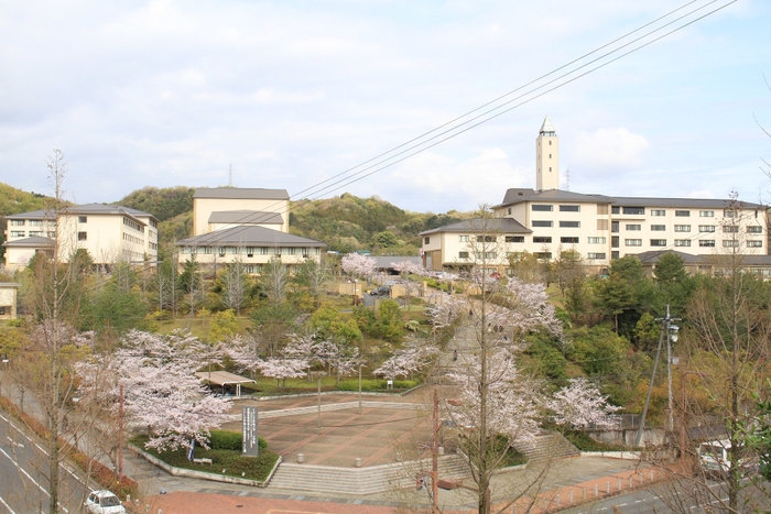 小高い丘の上、中庭を囲むように学び舎が点在し、春夏秋冬の豊かな自然が感じられる植栽を施す美しいキャンパスです。