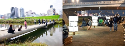 令和6年(2024年)に行われた「遠賀川水辺ピクニック」(左)と「遠賀川ナイトリバー」(右)の様子