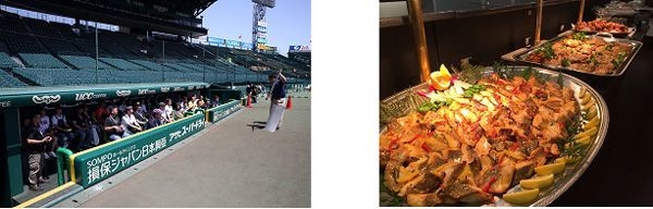 【左】スタジアムツアー【右】プレミアムラウンジでの食事