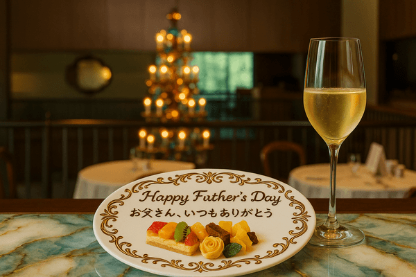 ▲父の日プランで乾杯のシャンパーニュとお祝いのメッセージプレートをプレゼント ※画像はイメージです