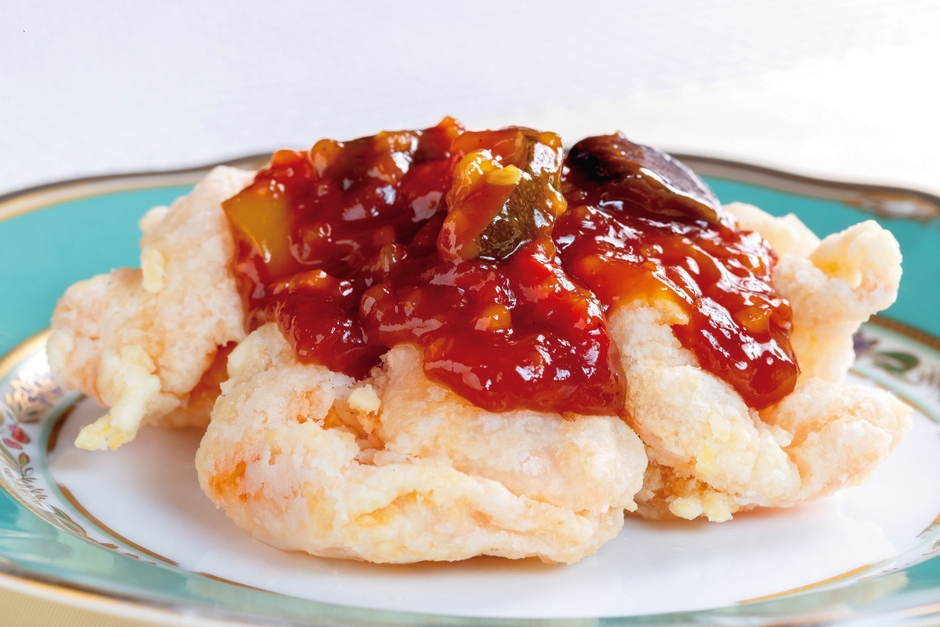 大海老の唐揚げ ナガノトマトコラボ オリジナル甘酢ソース掛け