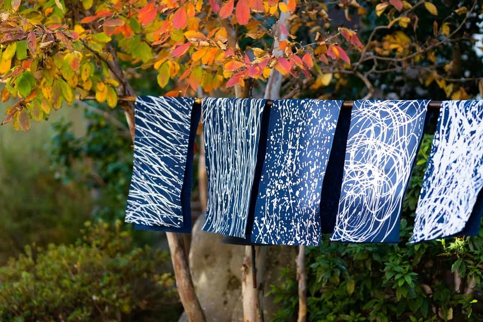 手ぬぐいの完成品。同じ模様がない、世界に一つだけの手ぬぐい