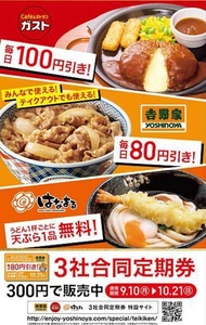 外食初！企業の壁を超えた相互送客　 毎日80円引き！「定期券」