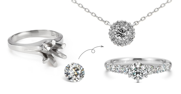 （1）店頭に並んでいるデザインから選ぶ。例：婚約指輪を普段使いしやすいネックレスや指輪に