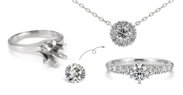 （1）店頭に並んでいるデザインから選ぶ。例：婚約指輪を普段使いしやすいネックレスや指輪に