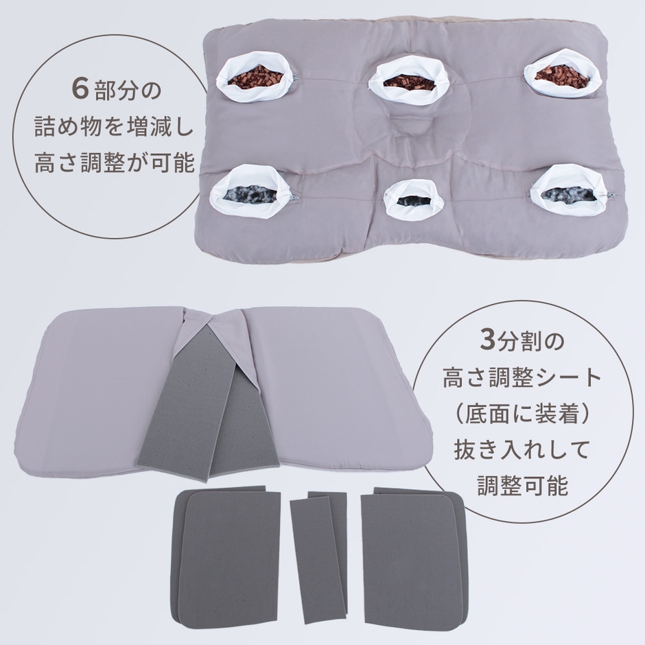 6つの部分で高さ調整ができる。さらに底面に入っている調節用シートでも調整可能