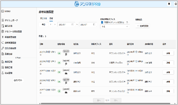 点呼実施履歴