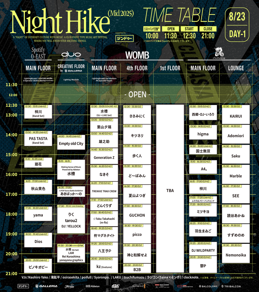 DAY 1:タイムテーブル