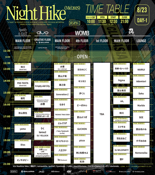 DAY 1:タイムテーブル