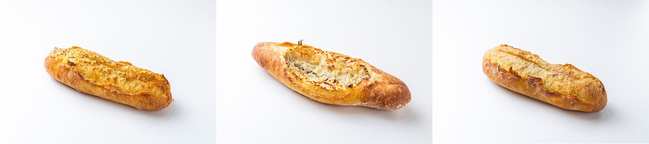 左:ガーリックフランス 350円 中央:しらすフランス 350円 右:ゆずこしょうフランス 350円