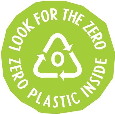 プラスチック・スープ財団より、原料にプラスチックを使用していない商品へ与えられる「ゼロ・プラスチック・インサイド」のロゴ