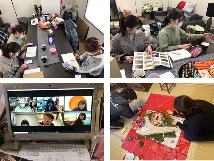 学生と生花店による作業風景
