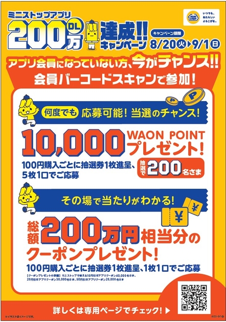 ミニストップアプリ２００万ダウンロード達成キャンペーン販促物