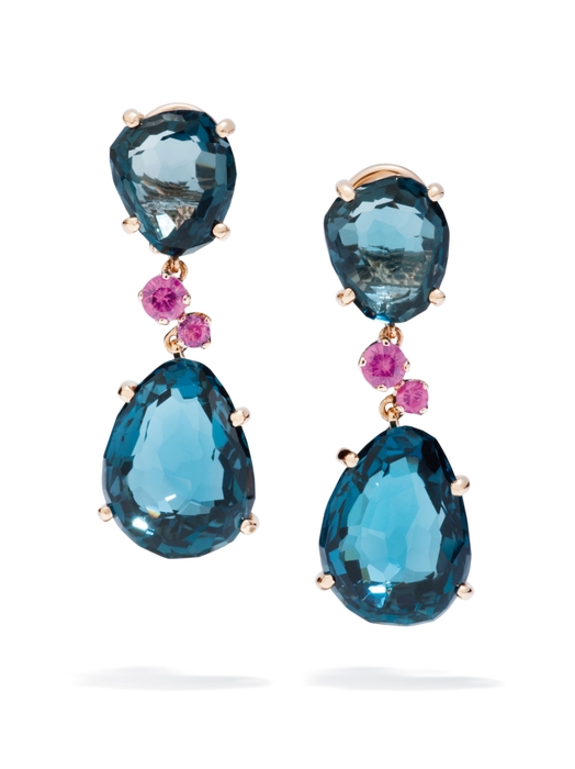 Bahia blue London topaz and pink sapphires earring