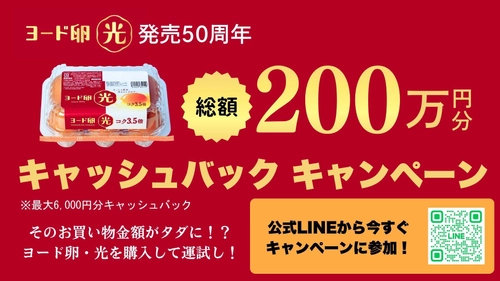 そのお買い物金額がタダになる！？ 日本初のブランド卵※『ヨード卵・光』が発売50周年！ 最大6,000円分キャッシュバックキャンペーンを6月1日より実施！