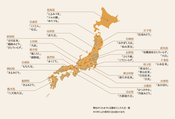 これまでに豆腐加工した大豆一覧