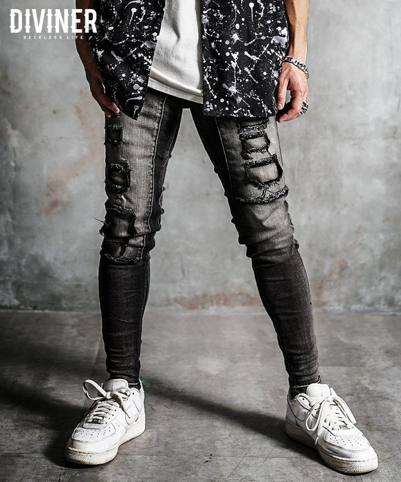 Patchwork denim pants